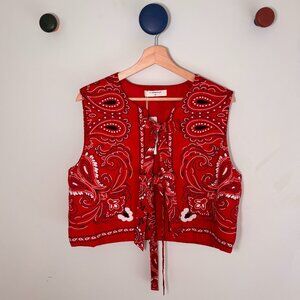 NWT XL Commense Paisley Bandana Tie-Front Vest